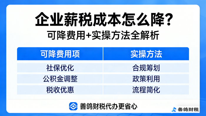 企业薪税成本怎么降？可降费用+实操方法全解析，善鸽财税代办更省心